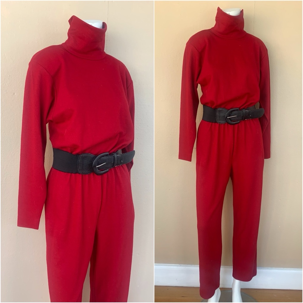 Vintage 80’s Rad Wool Jumpsuit | Long Sleeve Turtleneck Jumper, Elastic Waist